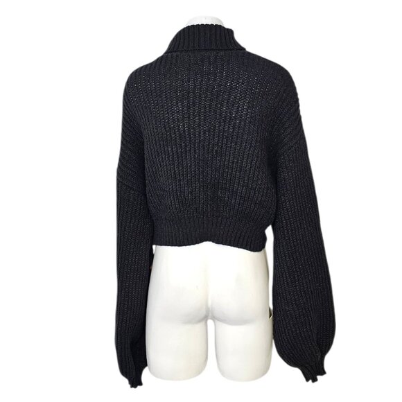 ROMWE Womens Embroidered Celestial Cat Knit Turtleneck Sweater, Black, Size M - Picture 5 of 10